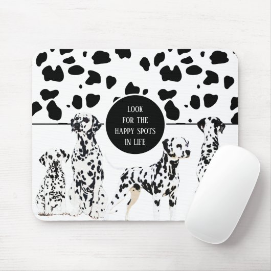 Tapis De Souris Cute Dalmatiens Noir & Blanc Zones Joyeuses (Avec souris)