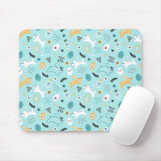 Tapis De Souris Cute Easter Bunny Pattern Kawaii Rabbits Eggs  (Avec souris)