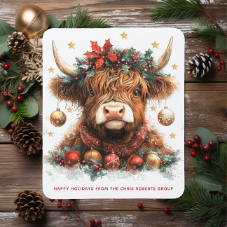Tapis De Souris Cute Festive Highland Cow Happy Holidays Business