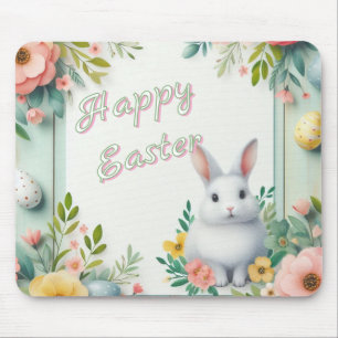Tapis De Souris Cute, floral heureux lapin de Pâques