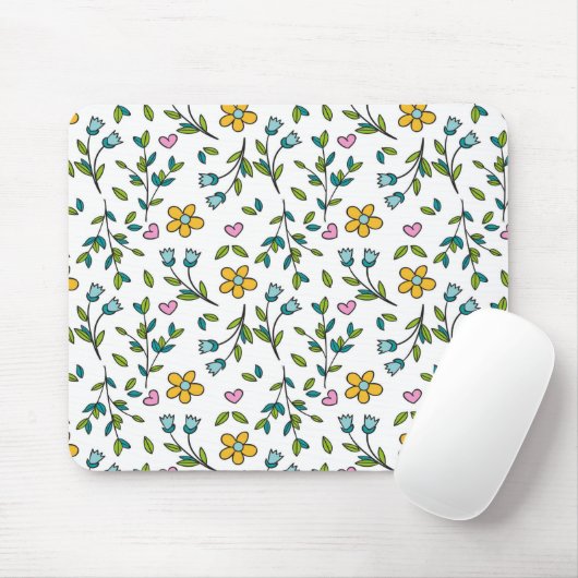 Tapis De Souris Cute Flowers and Hearts Light Pattern (Avec souris)