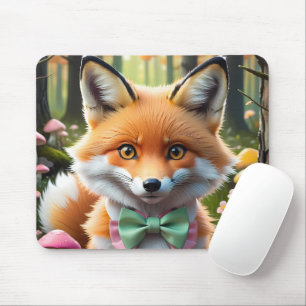Tapis De Souris Cute Fox avec arc vert et rose