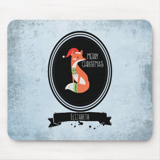 Tapis De Souris Cute Fox dans Christmas Hat inside a Black Oval (Devant)