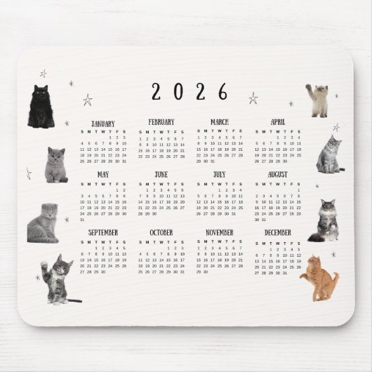 Tapis De Souris Cute Funny Cat 2026 Calendar (Devant)