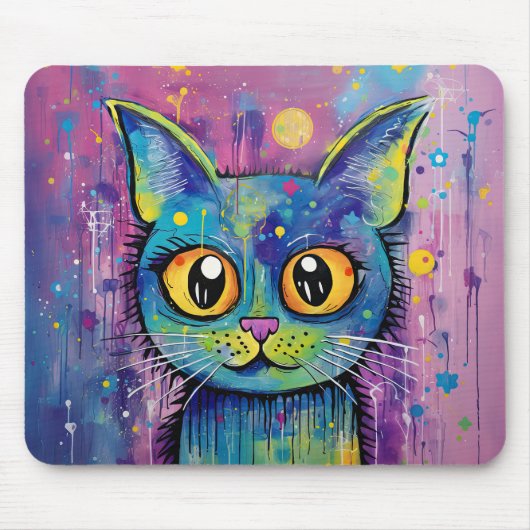 Tapis De Souris Cute Funny Kitty Cat Mixed Media Animal Pet (Devant)