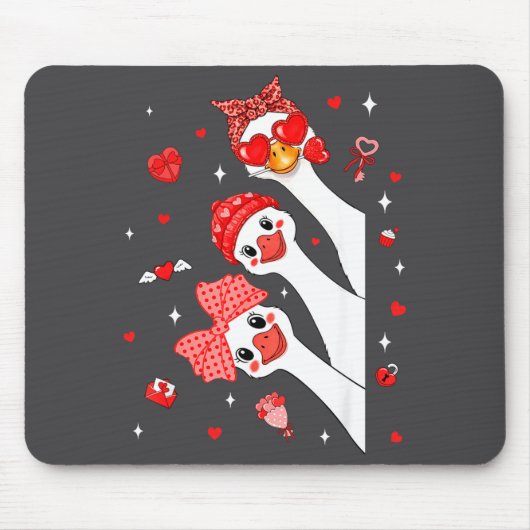 Tapis De Souris Cute Funny Valentine Silly Gooses Heart Love Match (Devant)