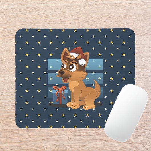 Tapis De Souris Cute German Shepherd puppy Cartoon Starry night