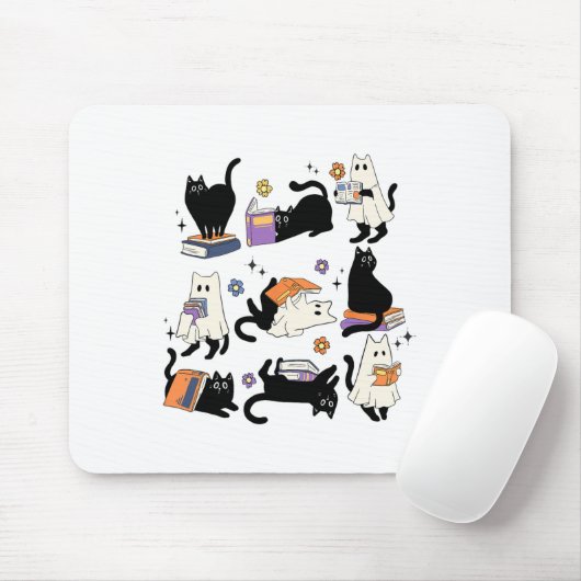 Tapis De Souris Cute Ghost Black Cat Lecture Livres Éffrayant Hall (Avec souris)