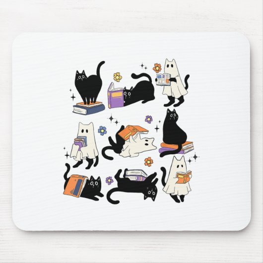 Tapis De Souris Cute Ghost Black Cat Lecture Livres Éffrayant Hall (Devant)