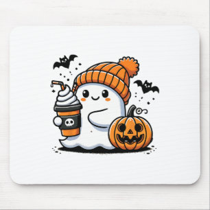 Tapis De Souris Cute Ghost Boire Café Halloween Amateurs de café
