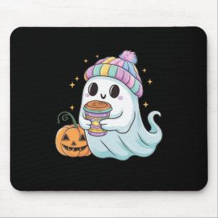 Tapis De Souris Cute Ghost Boire Café Halloween Café glace Wo