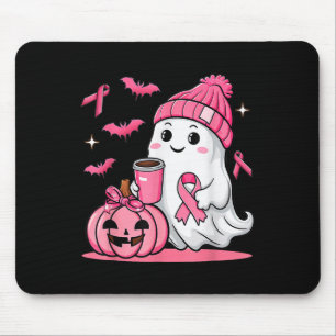 Tapis De Souris Cute Ghost Boire Café Halloween Cancer du sein
