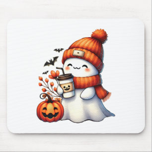 Tapis De Souris Cute Ghost Boire Café Halloween Ghost Café