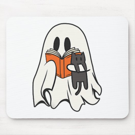 Tapis De Souris Cute Ghost Chat Lecture Livre Saison Éffrayante Ha (Devant)