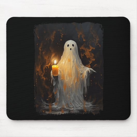 Tapis De Souris Cute Ghost Holding bougie Fun Halloween Gothique V (Devant)