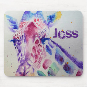 Tapis De Souris Cute Giraffe Aquarelle Peinture Souris Mat floral