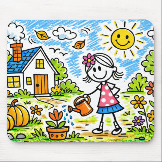 Tapis De Souris Cute Girl Watering Flowers Mouse Pad