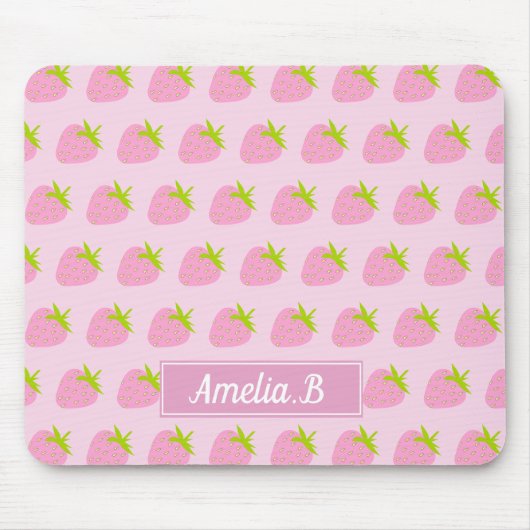 Tapis De Souris Cute Girly Pink Strawberry Pattern Personalised (Devant)