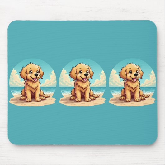 Tapis De Souris Cute Golden Puppy at Sunny Beach Scene (Devant)
