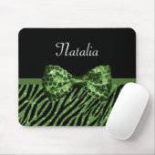 Tapis De Souris Cute Green Zebra Print FAUX Glitz Bow avec nom (Avec souris)