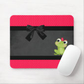Tapis De Souris Cute Grenouille Fille Sur Pois Rouges - Bow Noir (Avec souris)