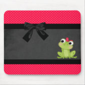 Tapis De Souris Cute Grenouille Fille Sur Pois Rouges - Bow Noir (Devant)