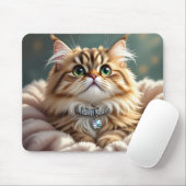 Tapis De Souris Cute Grey Fluffy Tabby Chat avec collier diamant (Avec souris)