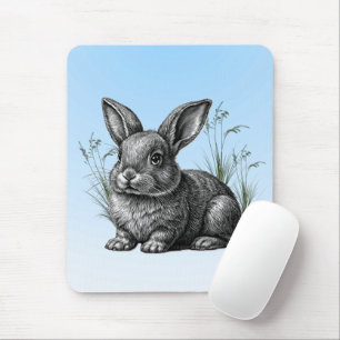 Tapis De Souris Cute Grey Rabbit contre un ciel bleu