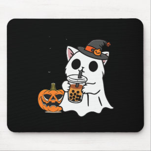 Tapis De Souris Cute Halloween Chat En Costume Fantôme Boire Boba