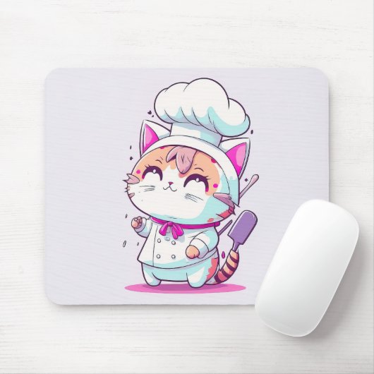 Tapis De Souris Cute Happy Baker Pâtisserie Chef Chat Kitten | (Avec souris)