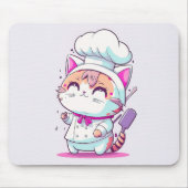 Tapis De Souris Cute Happy Baker Pâtisserie Chef Chat Kitten | (Devant)