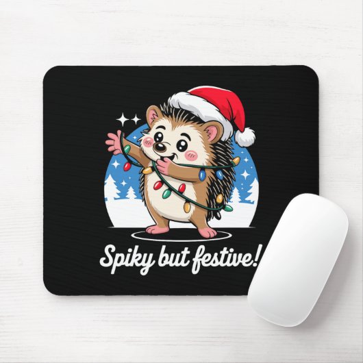Tapis De Souris Cute Hedgehog With Santa Hat Christmas Lights Wint (Avec souris)