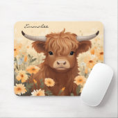Tapis De Souris Cute Highland Cow Floral avec Monogramme (Avec souris)