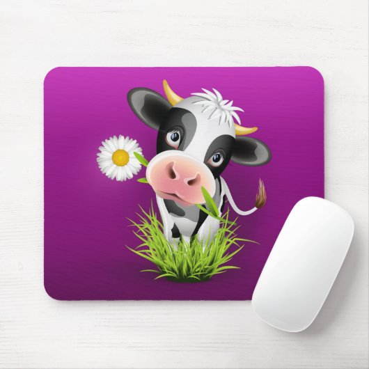 Tapis De Souris Cute Holstein cow in grass over purple (Avec souris)