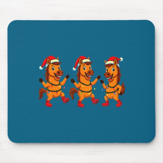 Tapis De Souris Cute Horse Santa Hat Dancing Lights Christmas Danc (Devant)