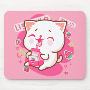 Tapis De Souris Cute Kawaii Chat Lait de fraise japonais