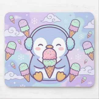 Tapis De Souris Cute Kawaii Penguin with Ice Cream Mouse Pad