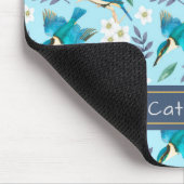 Tapis De Souris Cute Kingfisher Oiseaux Floral Nom bleu (Coin)