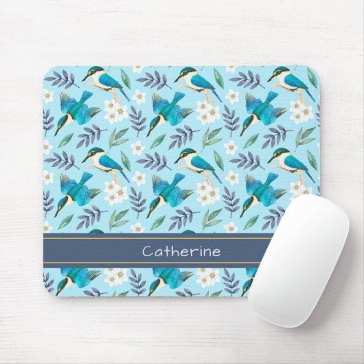 Tapis De Souris Cute Kingfisher Oiseaux Floral Nom bleu (Avec souris)