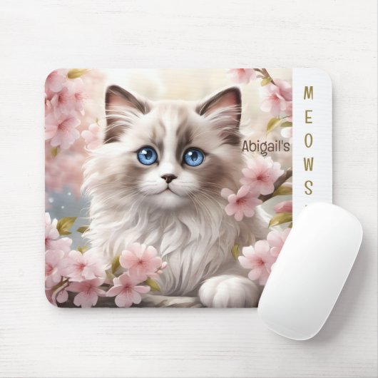 Tapis De Souris Cute Kitten Spring Rose Sakura Nom Mousepad (Avec souris)