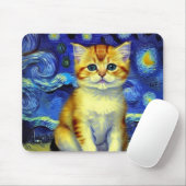 Tapis De Souris Cute Kitten Starry Night Van Gogh (Avec souris)
