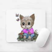 Tapis De Souris Cute Kitty Chat et Papillon (Avec souris)