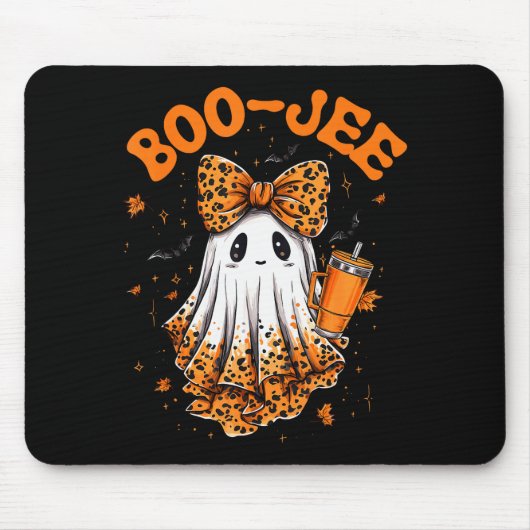 Tapis De Souris Cute Leopard Boo Jee Ghost Coffee Halloween Costum (Devant)