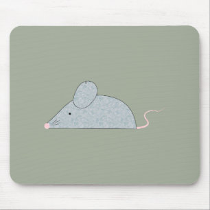 Tapis De Souris Cute Little Grey Mouse avec queue et nez roses