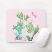 Tapis De Souris Cute Llama et Cactus Aquarelle - Rose pastel (Avec souris)