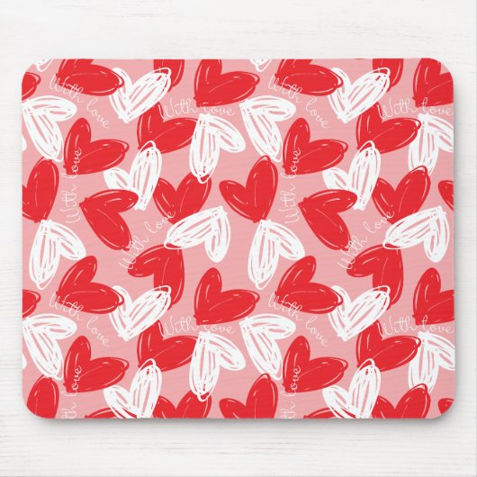 Tapis De Souris Cute motif moderne rouge et blanc coeurs (Devant)