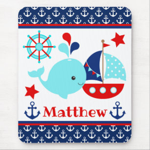 Tapis De Souris Cute Nautical Blue Whale et Ancres Motif