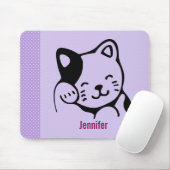 Tapis De Souris Cute noir et blanc Kitty Chat Waving Bonjour (Avec souris)