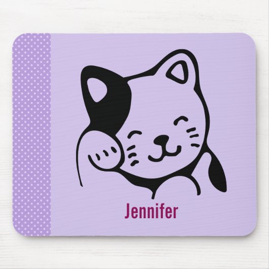 Tapis De Souris Cute noir et blanc Kitty Chat Waving Bonjour (Devant)