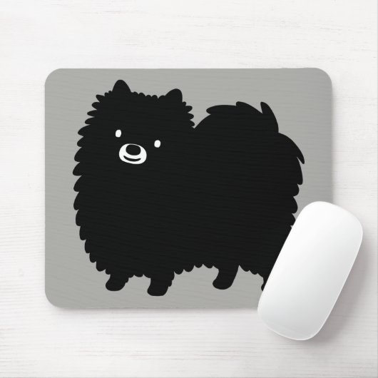 Tapis De Souris Cute Noir Pomeranian | Poofy Pom Dessin Chien (Avec souris)